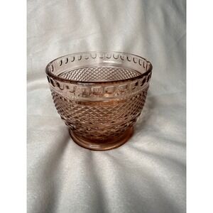 KIG Indonesia Pink Glass Bowl Diamond Point Textured Scalloped Footed Dish